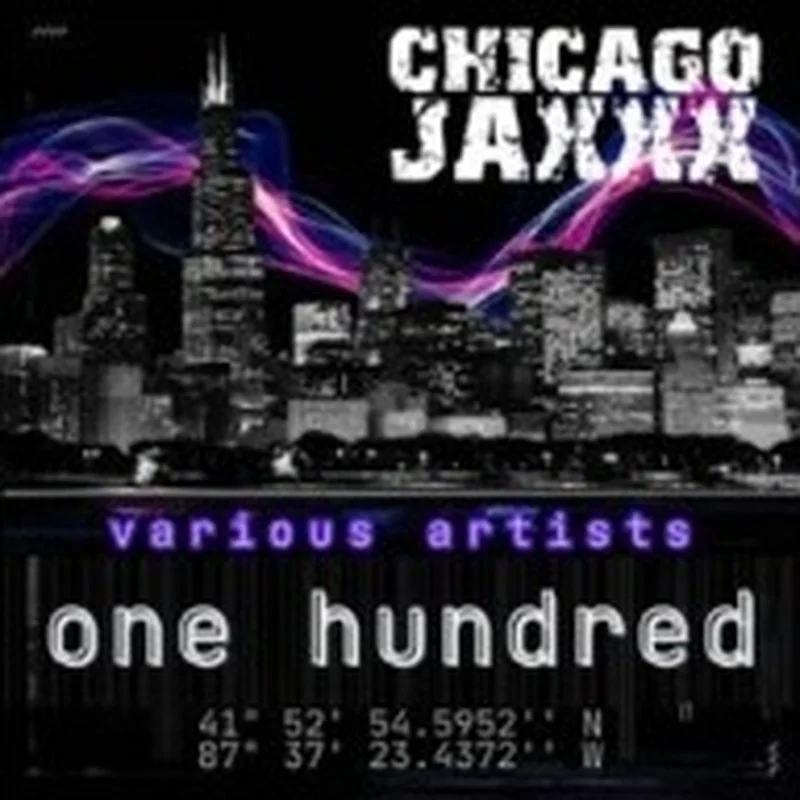One Hundred Chicago Jaxxx album cover artwork with matte black Chicago skyline, violet and magenta light trails